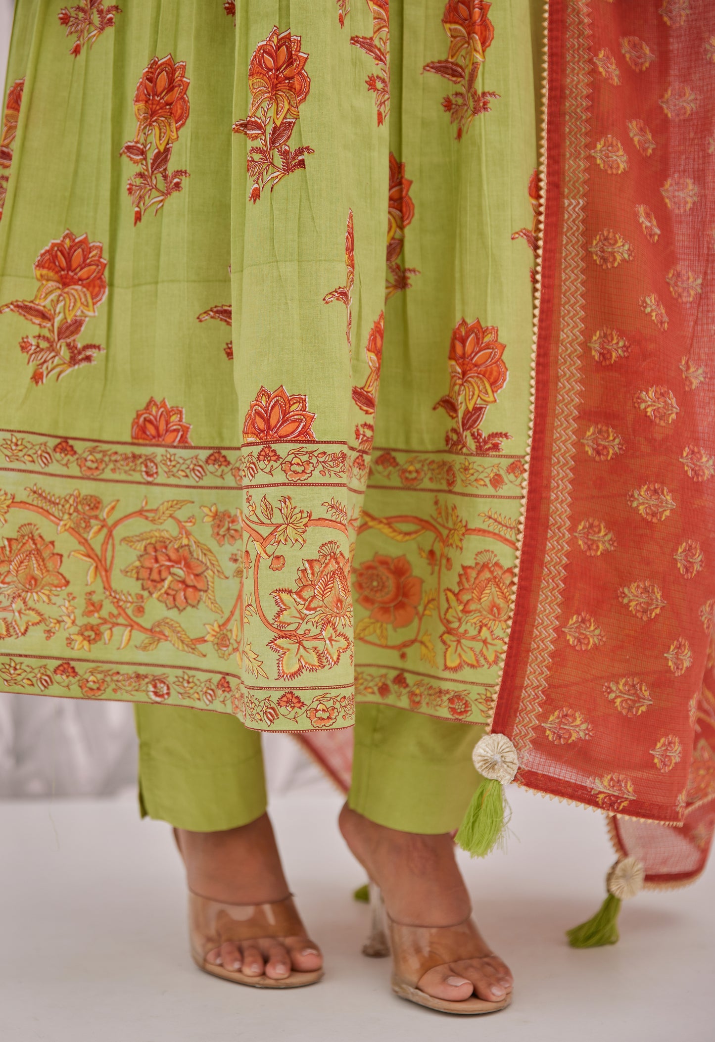 Green Floral Printed Anarkali Suit Set