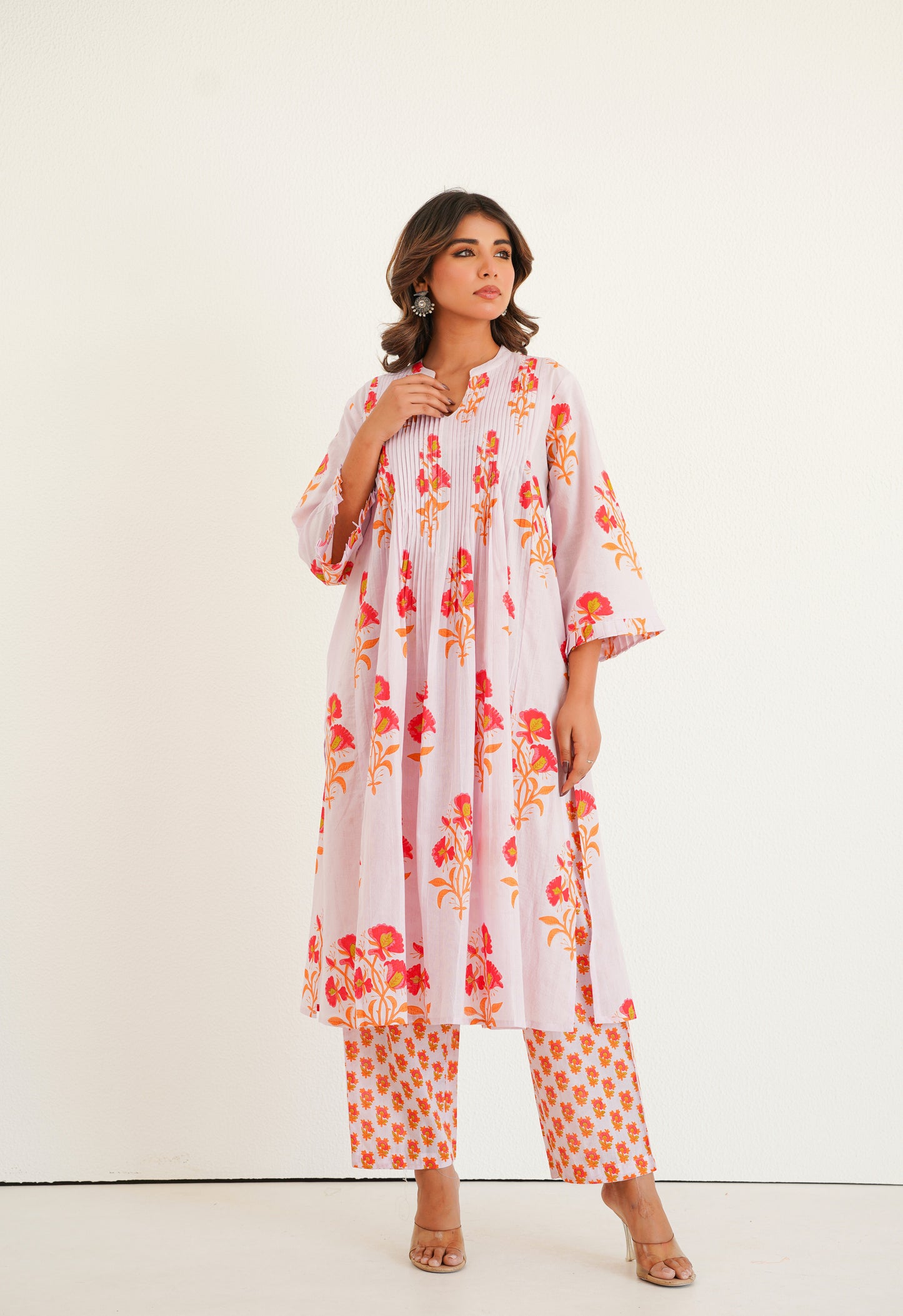 Lilac floral Printed Kurta with Bottom
