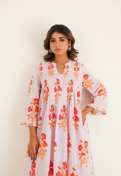Lilac floral Printed Kurta with Bottom