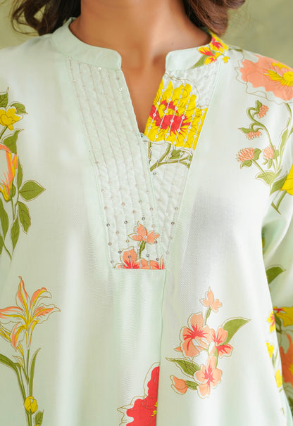 Pista Green Floral Printed Co-Ord Set
