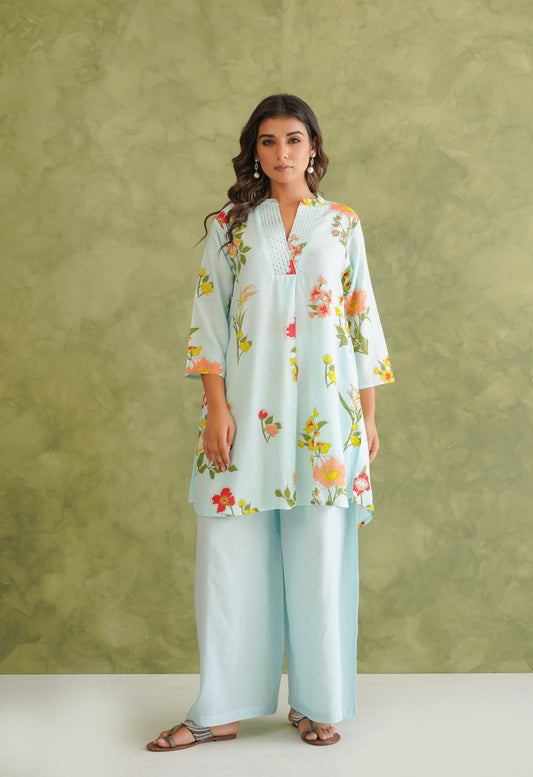 Blue Floral Printed Co-Ord Set