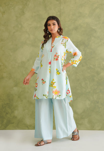 Blue Floral Printed Co-Ord Set