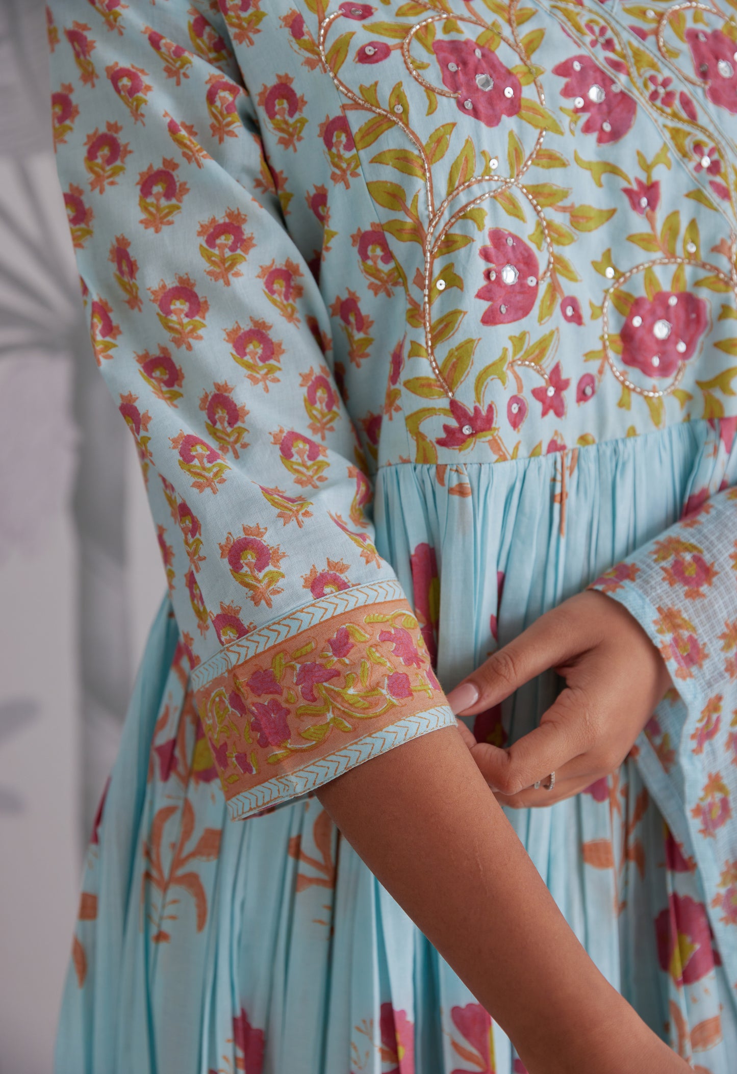 Blue Floral Printed Anarkali Suit Set