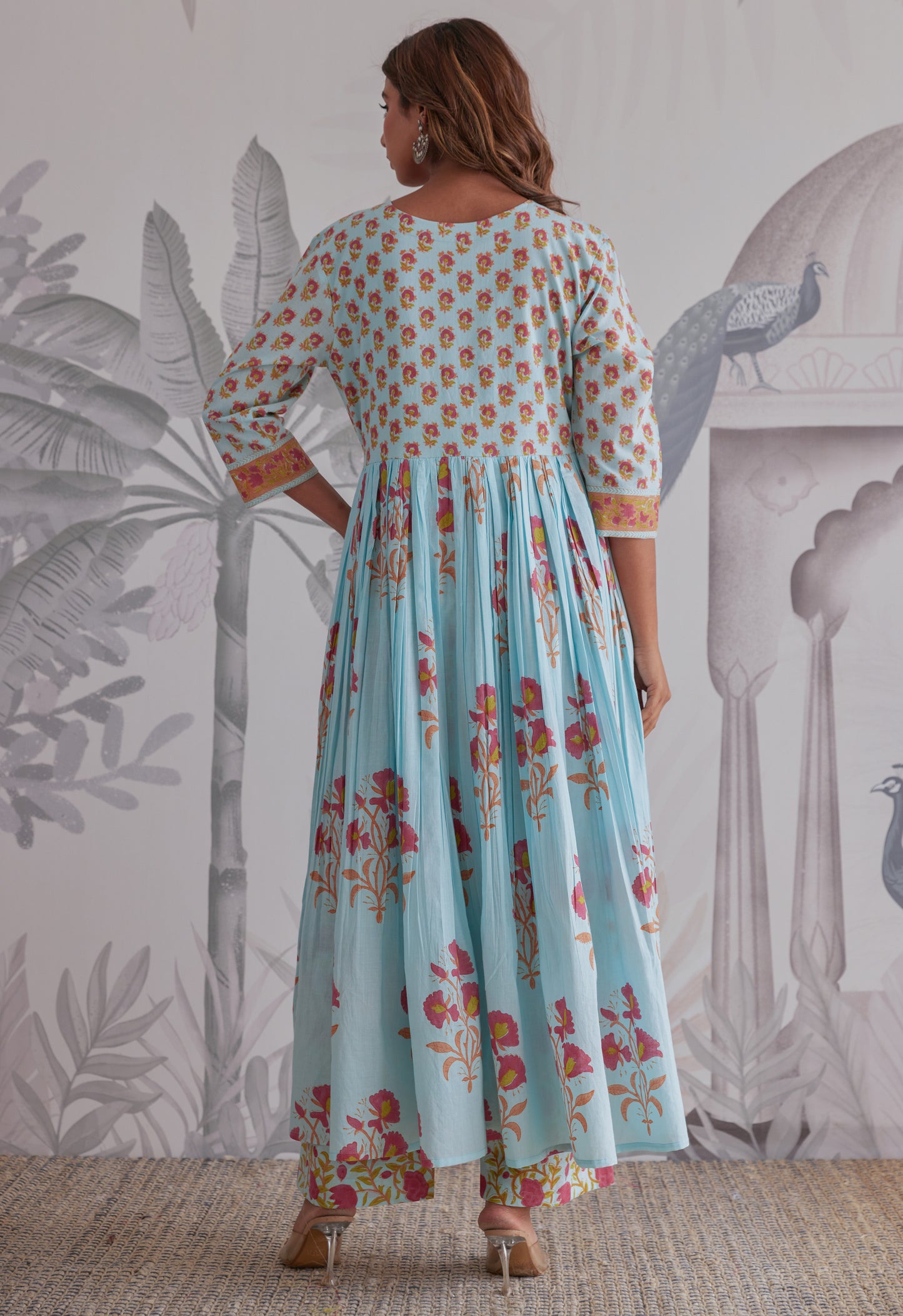 Blue Floral Printed Anarkali Suit Set