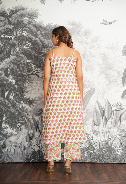 Pink-Green Floral Printed Strappy Suit set