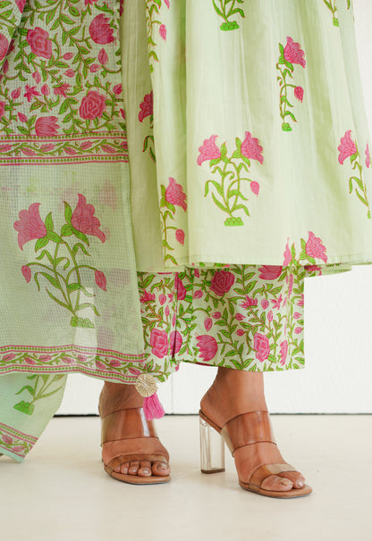 PISTA GREEN FLORAL PRINTED KURTA SET WITH DUPATTA