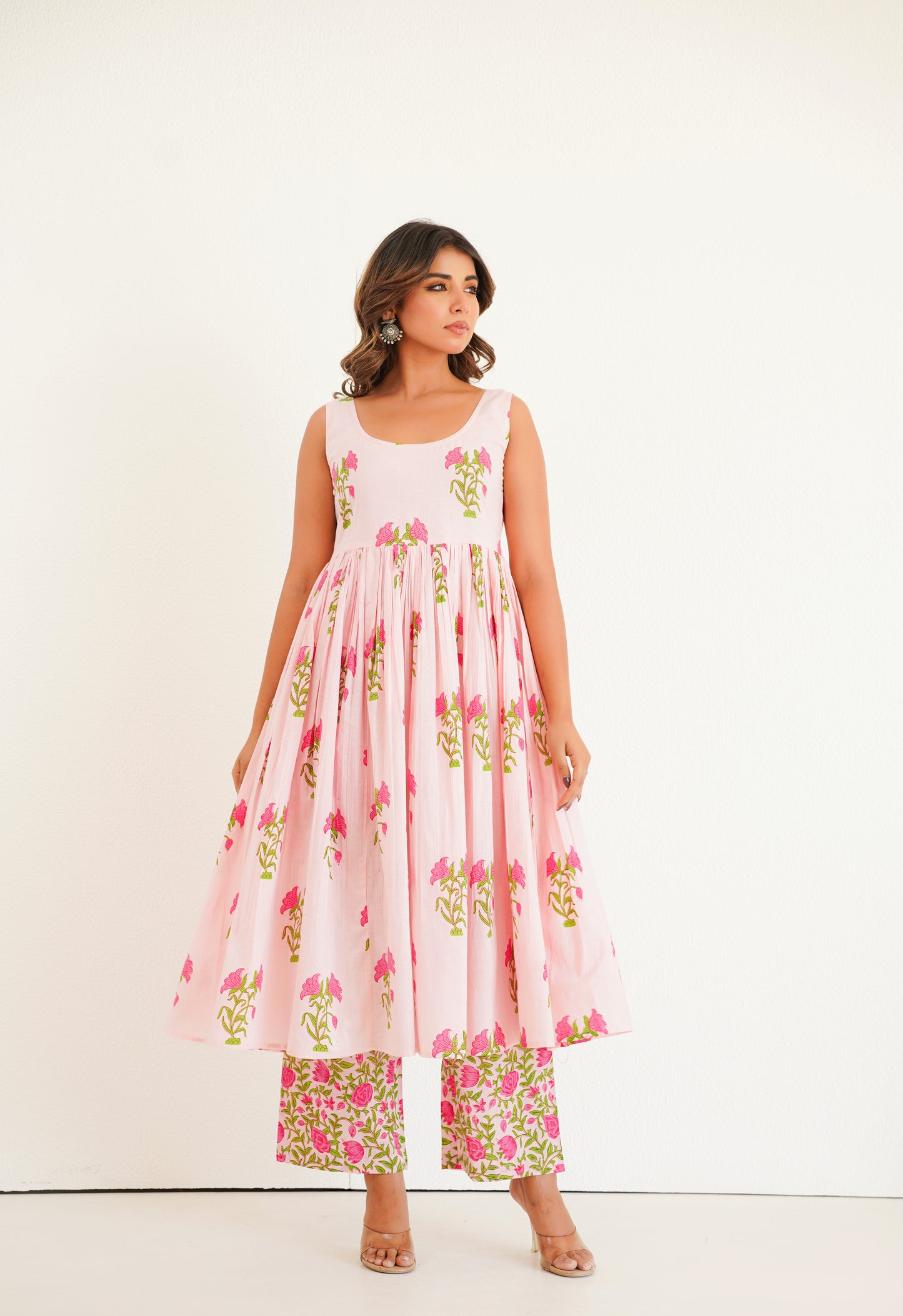 PINK FLORAL PRINTED KURTA SET WITH DUPATTA