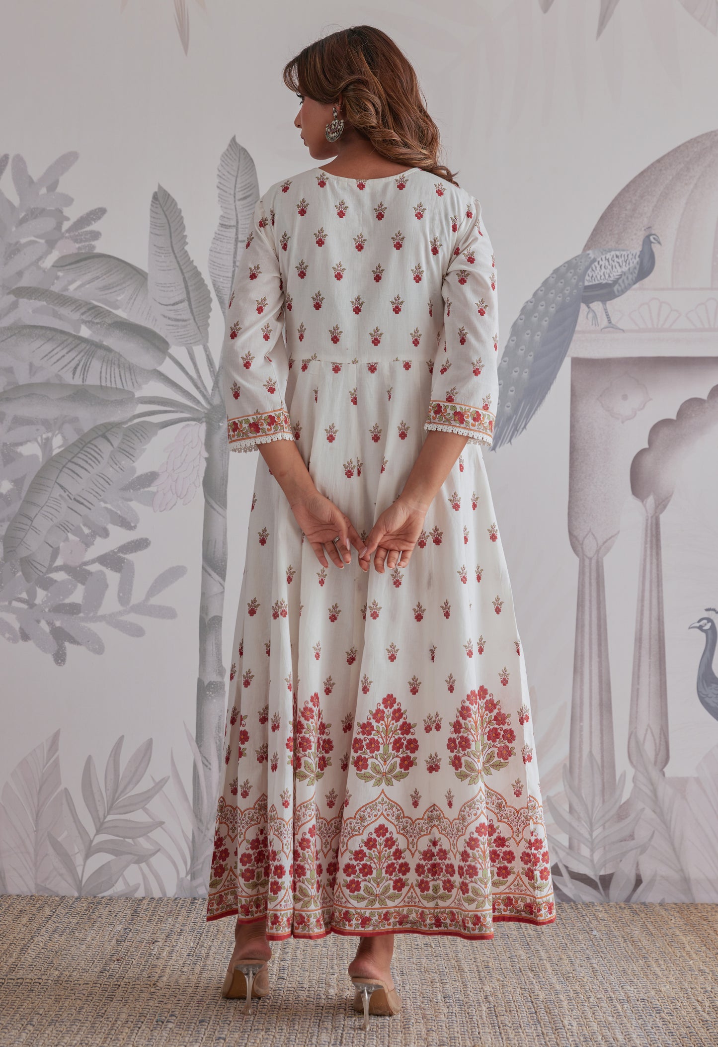 Maroon Floral Printed  Long Anarkali Dress With Dupatta