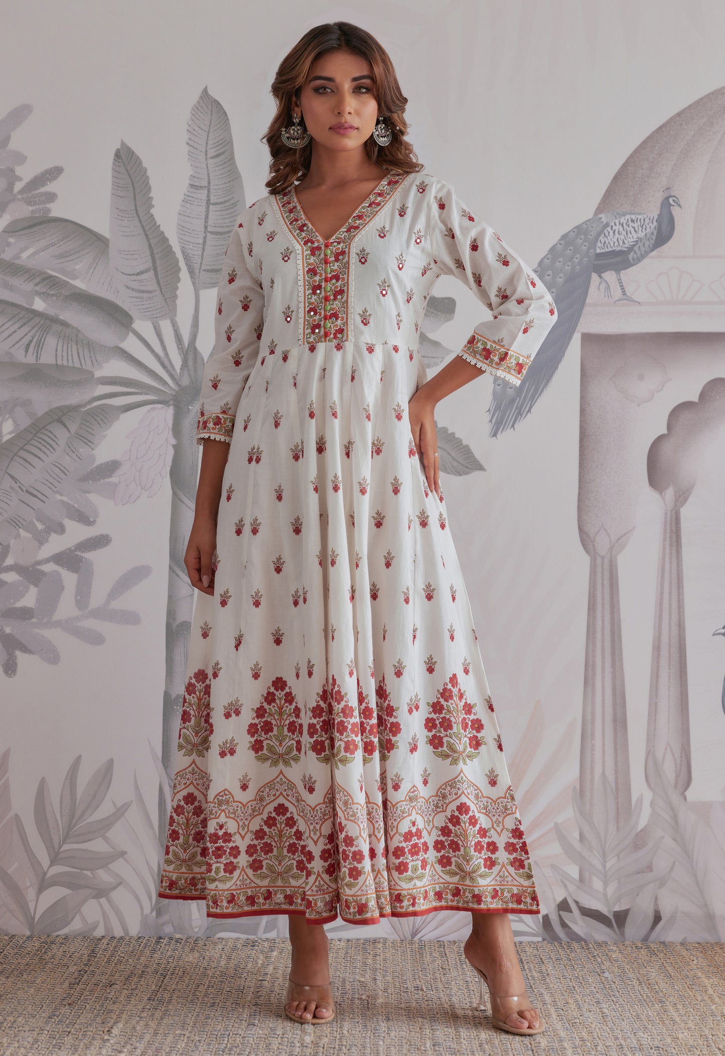 Maroon Floral Printed  Long Anarkali Dress With Dupatta