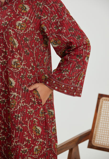 Floral Red Cotton Lurex Co-ord Set