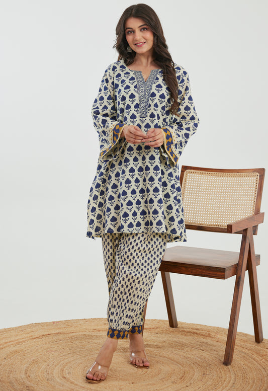 Blue Motif Printed Cotton Co-ord Set