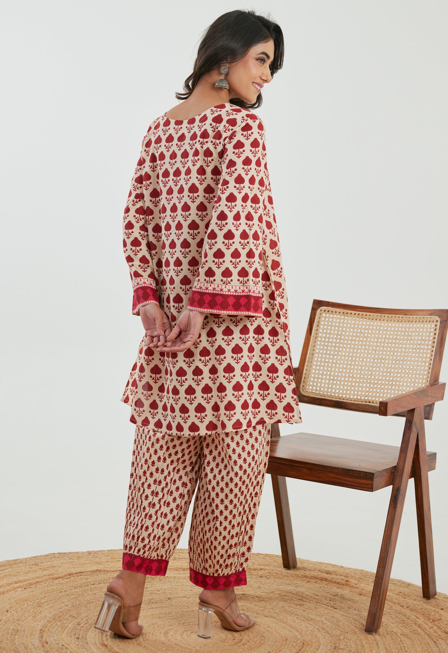 Maroon Motif Printed Cotton Co-ord Set