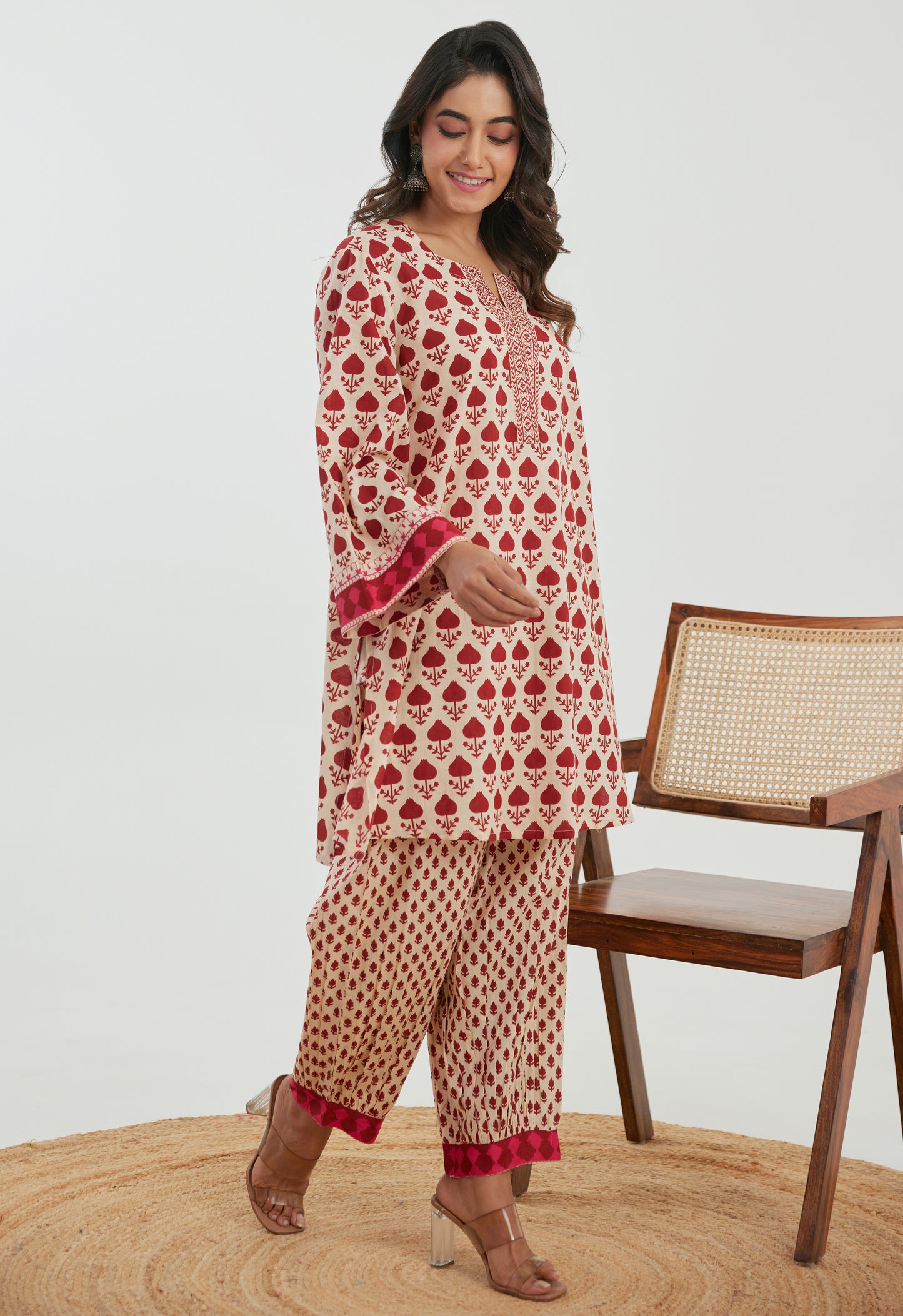Maroon Motif Printed Cotton Co-ord Set