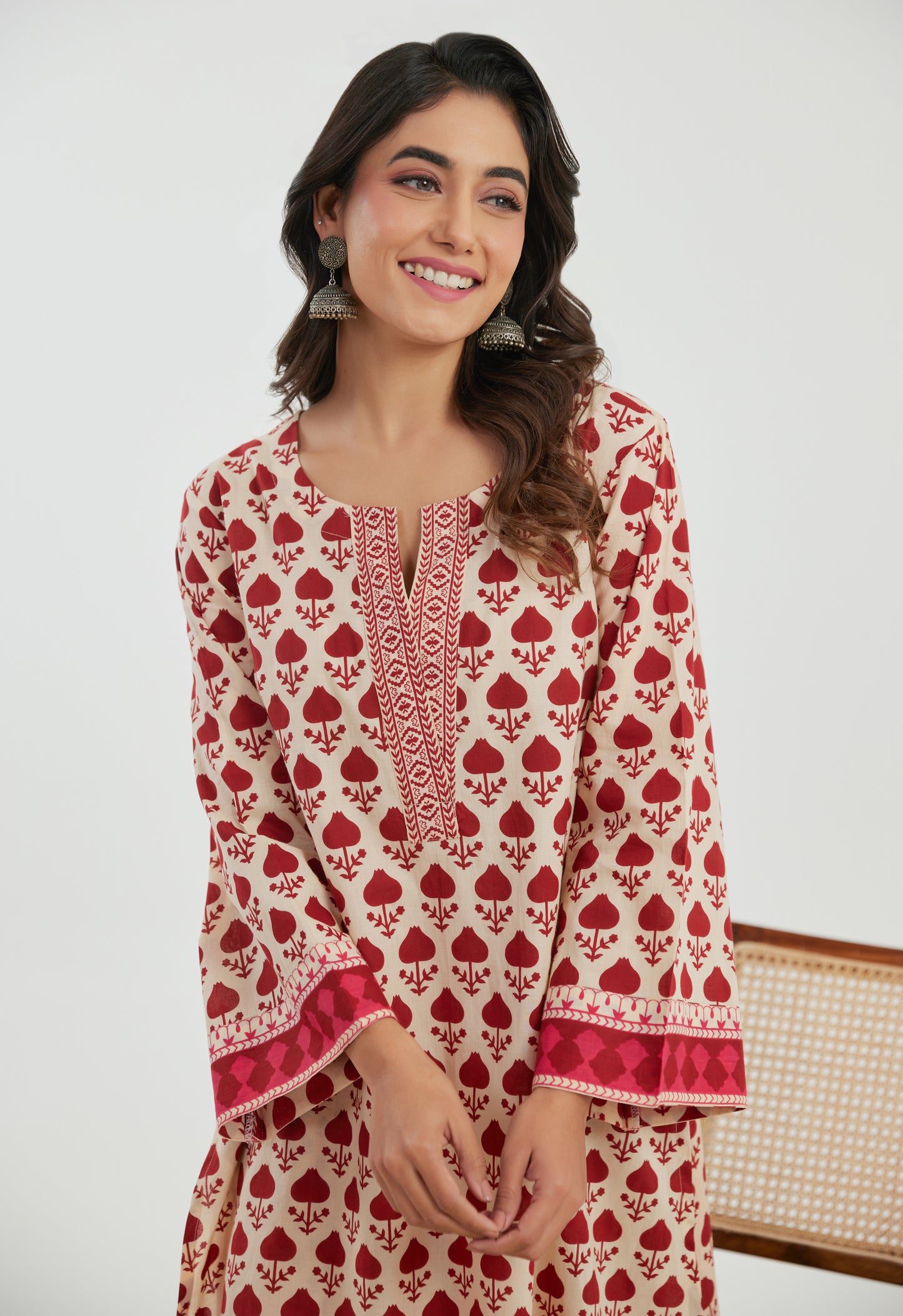 Maroon Motif Printed Cotton Co-ord Set