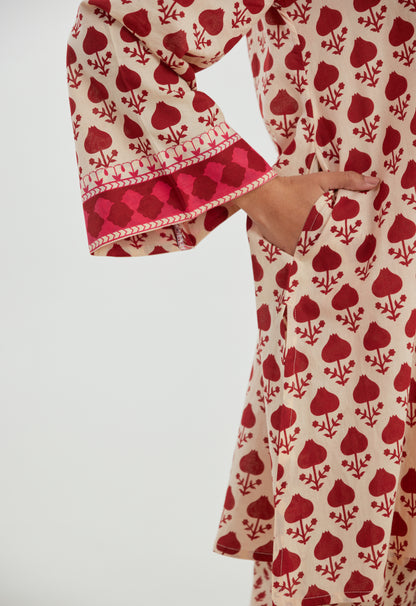 Maroon Motif Printed Cotton Co-ord Set