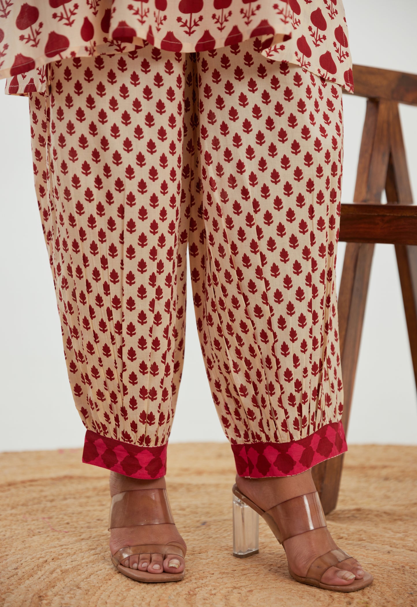 Maroon Motif Printed Cotton Co-ord Set