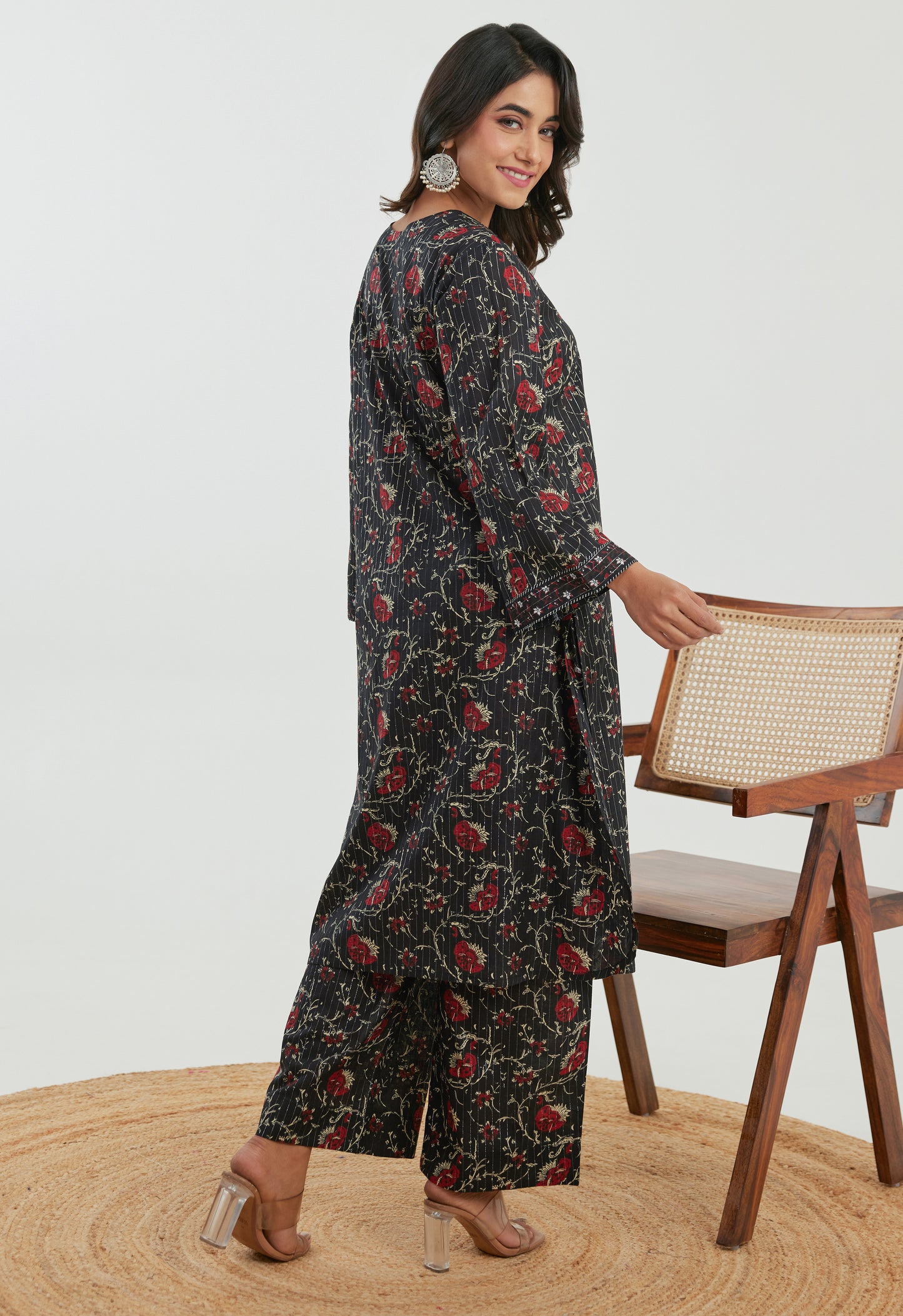 Black Floral Cotton Lurex Co-ord Set