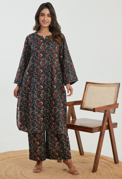 Black Floral Cotton Lurex Co-ord Set