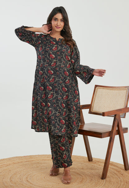 Black Floral Cotton Lurex Co-ord Set