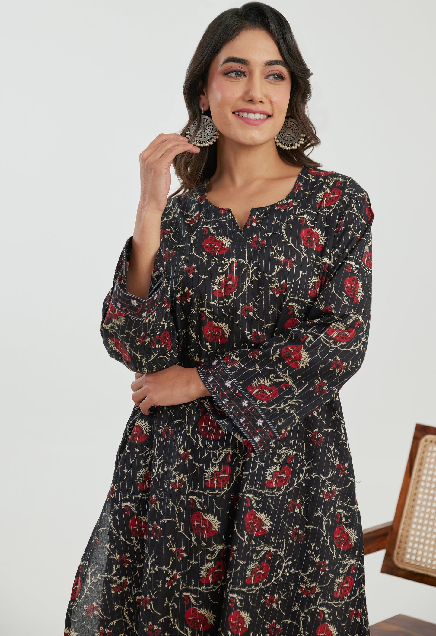 Black Floral Cotton Lurex Co-ord Set