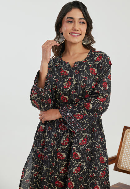 Black Floral Cotton Lurex Co-ord Set