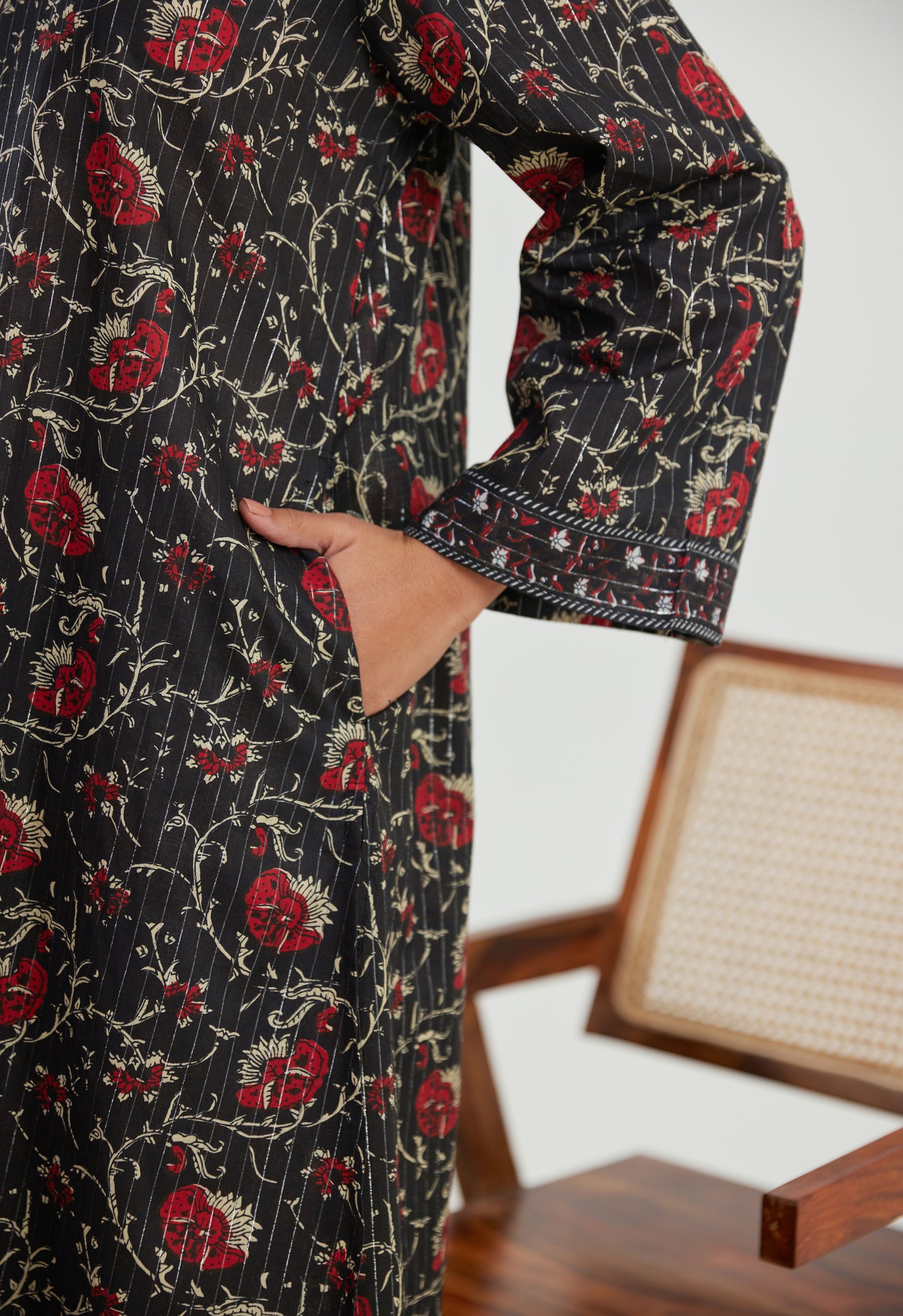 Black Floral Cotton Lurex Co-ord Set