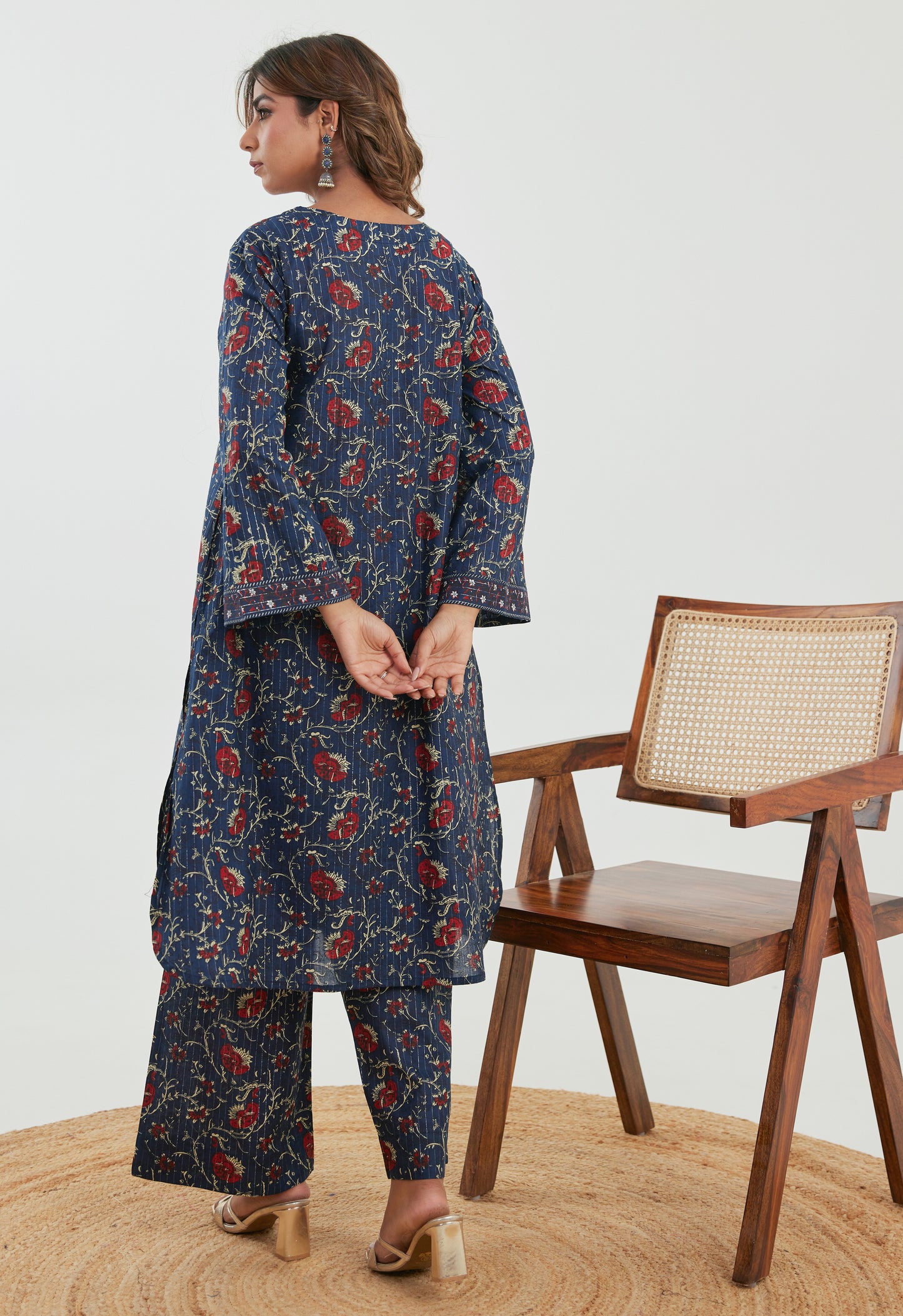 Blue Floral Cotton Lurex Co-ord Set