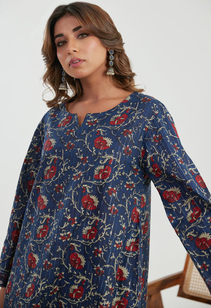 Blue Floral Cotton Lurex Co-ord Set
