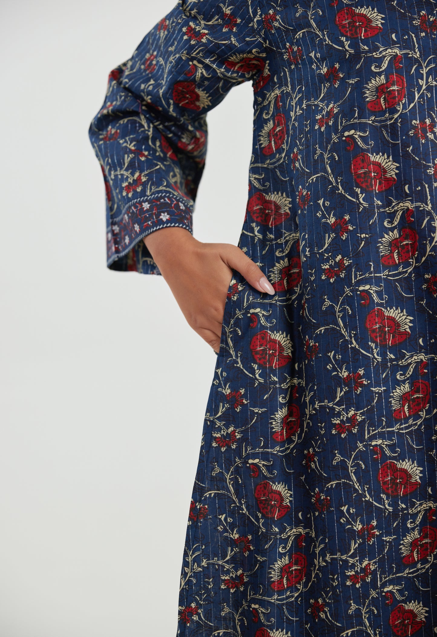 Blue Floral Cotton Lurex Co-ord Set