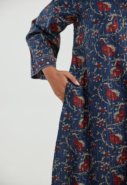 Blue Floral Cotton Lurex Co-ord Set