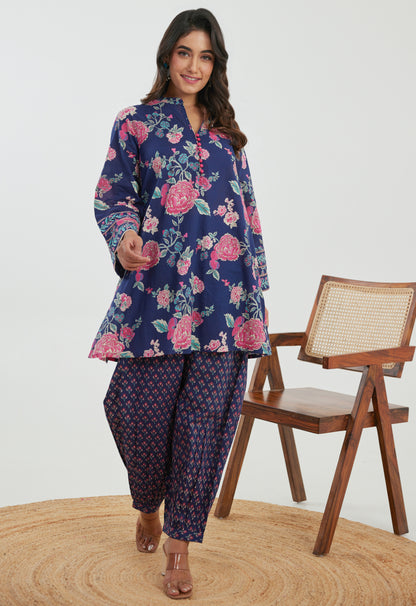 Pink & Blue Floral Printed Cotton Co-ord Set