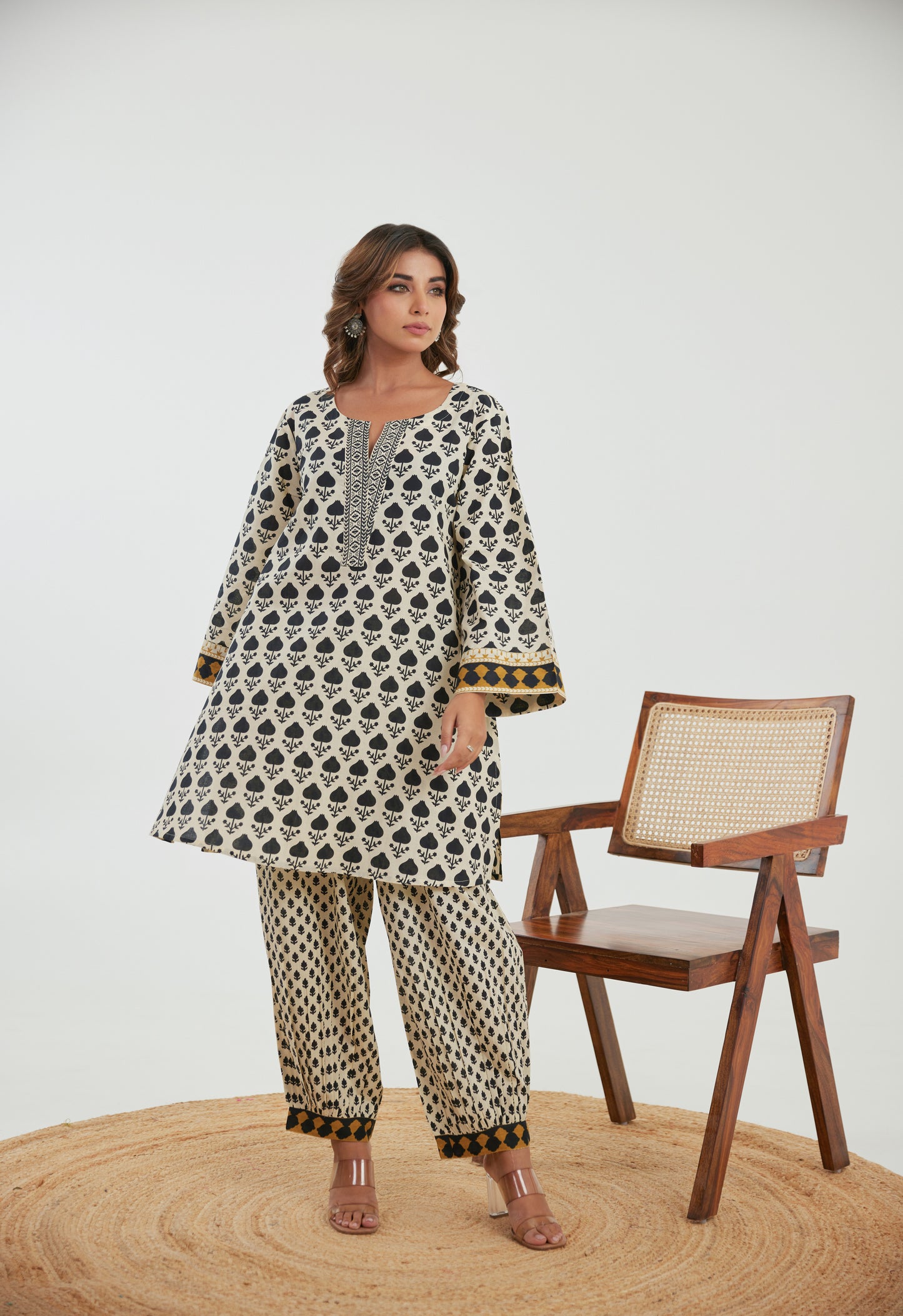 Black Motif Printed Cotton Co-ord Set