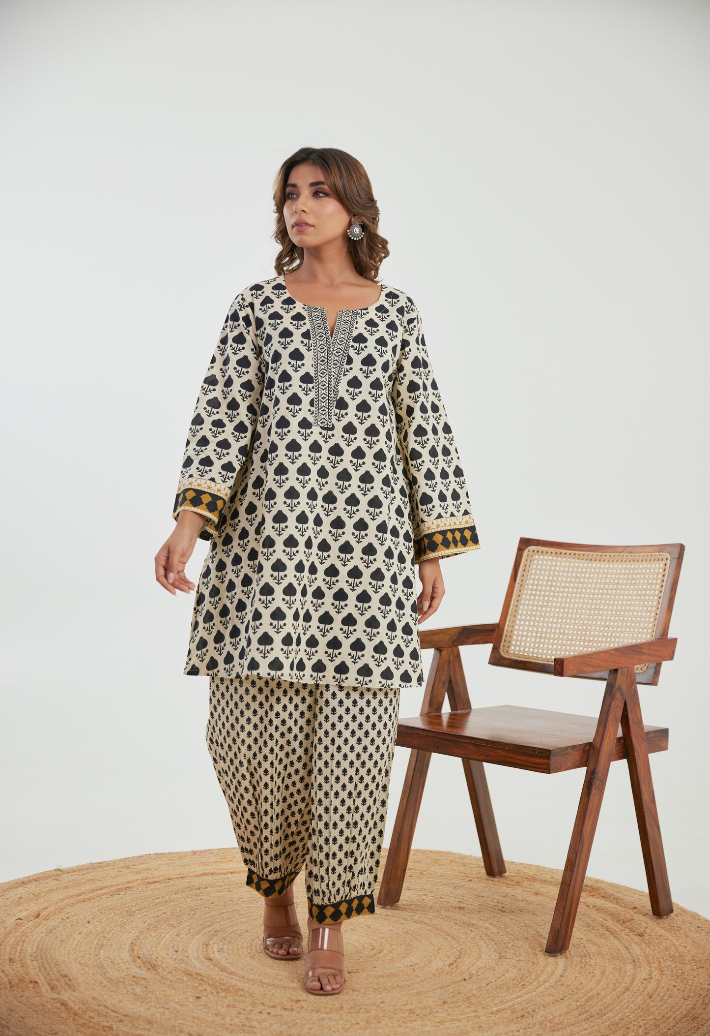 Black Motif Printed Cotton Co-ord Set
