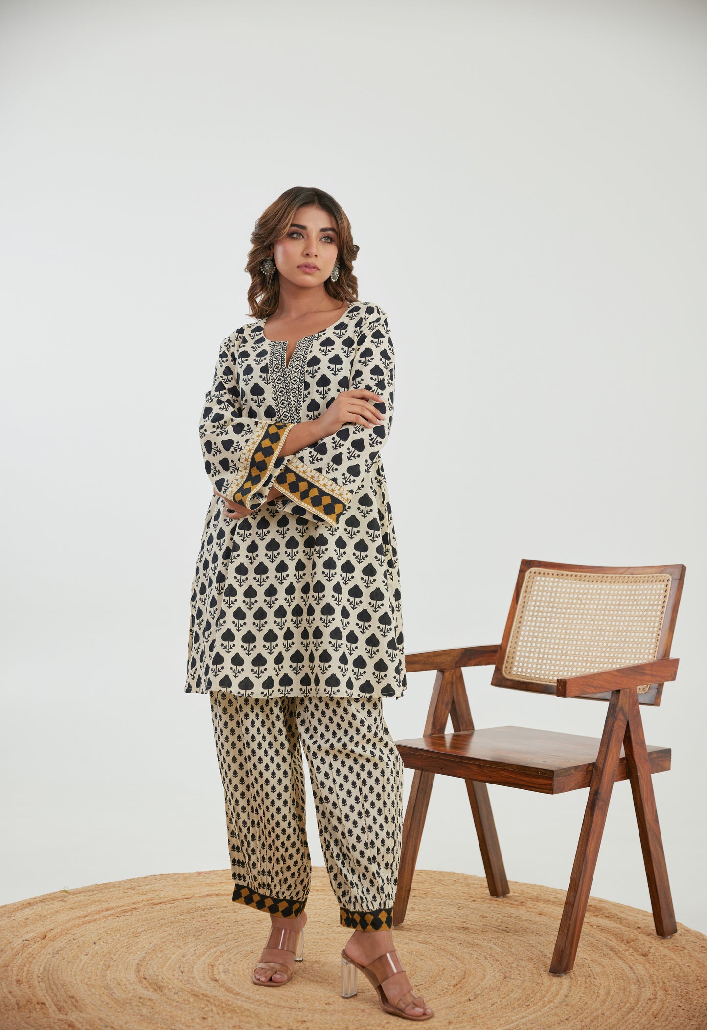 Black Motif Printed Cotton Co-ord Set