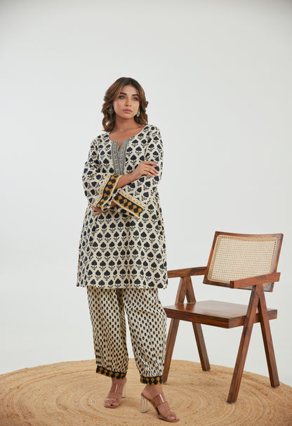 Black Motif Printed Cotton Co-ord Set