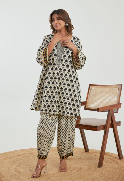 Black Motif Printed Cotton Co-ord Set