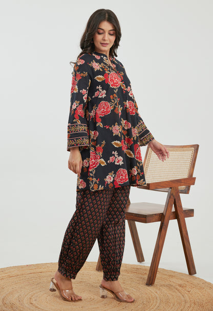 Black & Red Floral Cotton Co-ord Set