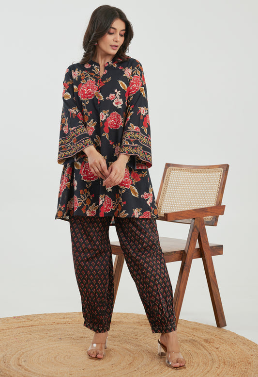 Black & Red Floral Cotton Co-ord Set