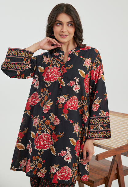 Black & Red Floral Cotton Co-ord Set