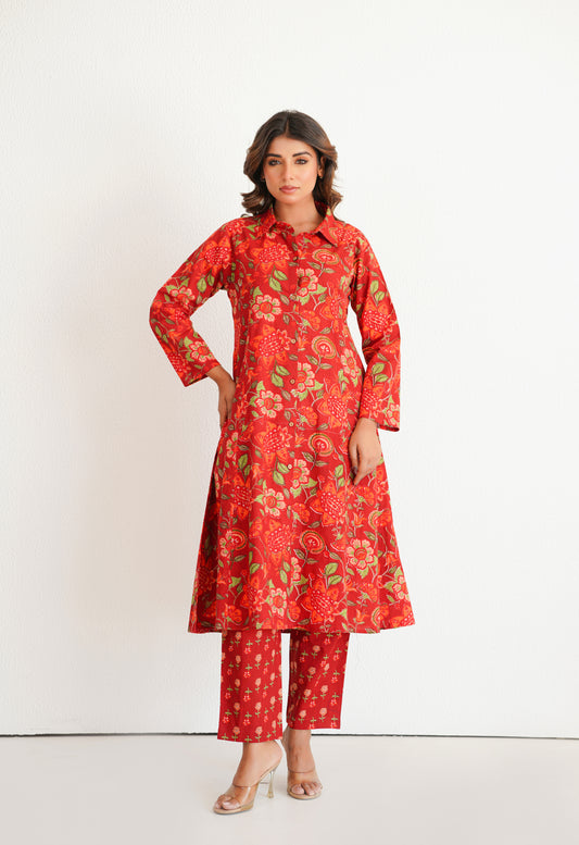 Maroon Floral Printed Co-Ord Set