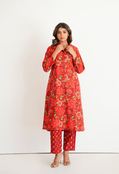 Maroon Floral Printed Co-Ord Set