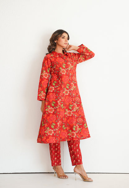 Maroon Floral Printed Co-Ord Set